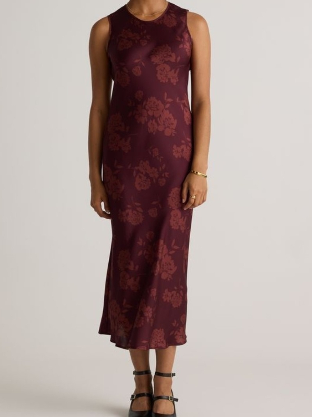 Quince Sleeveless Floral Midi Dress in Ruby Noir